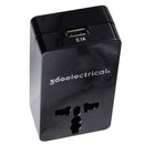 360 Electrical 2 Outlet Adapter 2.1A USB for US/China/Israel/UK/EU - Black