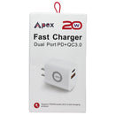 Apex (20W) Fast Charger Dual-Port (USB and USB-C) PD+QC3.0 Power Adapter - White