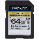 PNY 64GB Elite Performance SDXC Flash Memory Card - Class 10 USH-I U3 (95MB/s)