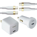 S. Simple 4-Pack Charger/6-Ft Cables/Car Charger Bundle (USB-C/30W) - White/Gold