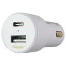 Simple Power Series 20W Dual Port USB-C & USB-A Car Charger - White