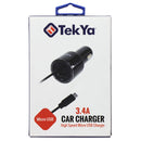 TekYa 3.4A High Speed Micro-USB Car Charger with Extra USB Port - Black