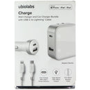Ubiolabs Dual Port Wall & Car Charger w/ USB-C to Lightning 8-Pin Cable - White