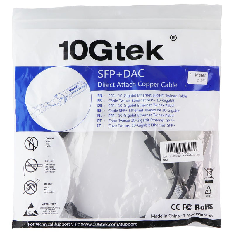 10Gtek (3.3ft / 1m) SPF+ DAC 10-Gigabit Ethternet (10GbE) Twinax Cable