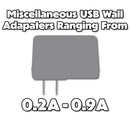 Miscellaneous & Mixed Wall Charger USB Adapter (0.2A to 0.9A Output) - 1 Adapter