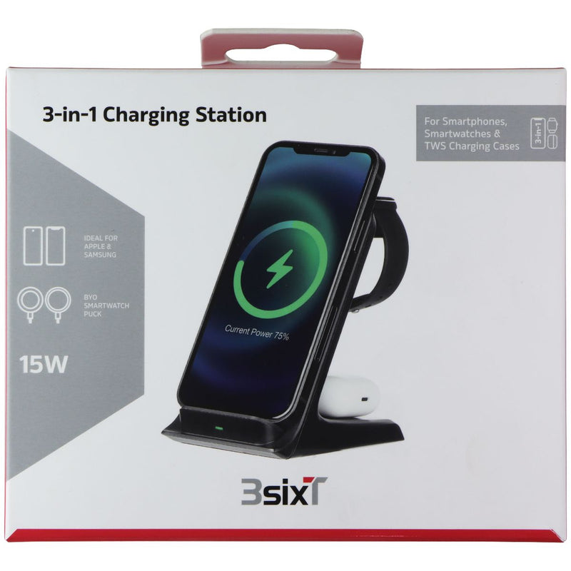 3sixT 3-in-1 Wireless Charging Station for Smartphones/Smartwatches - Black (AU)