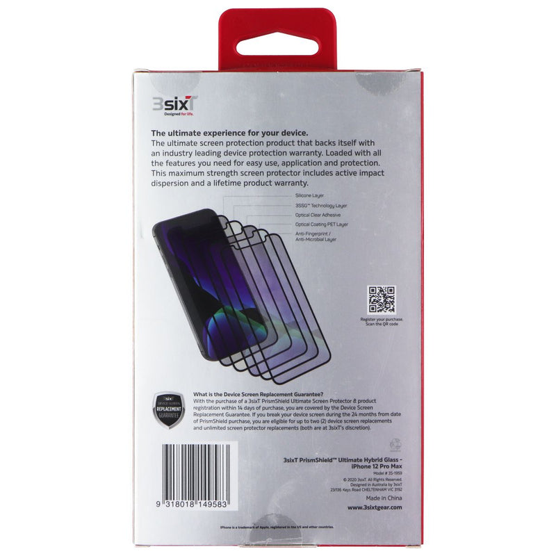 3SIXT PrismShield Ultimate Hybrid Screen Protector for Apple iPhone 12 Pro Max