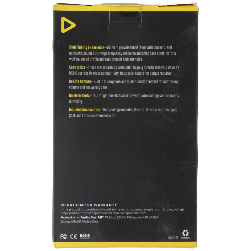 Acoustix Premium Sound Wired Stereo Earbuds with USB-C Connector - Gray / Black