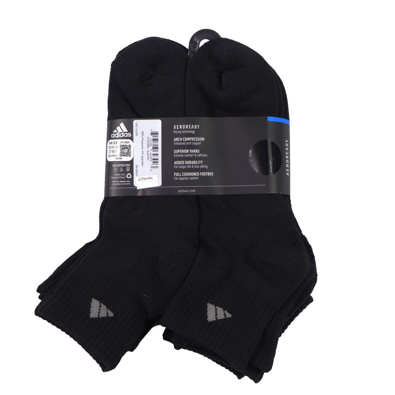 Adidas Mens' Athletic Cushioned Quarter Ankle Fit Socks - Black (6-Pack)