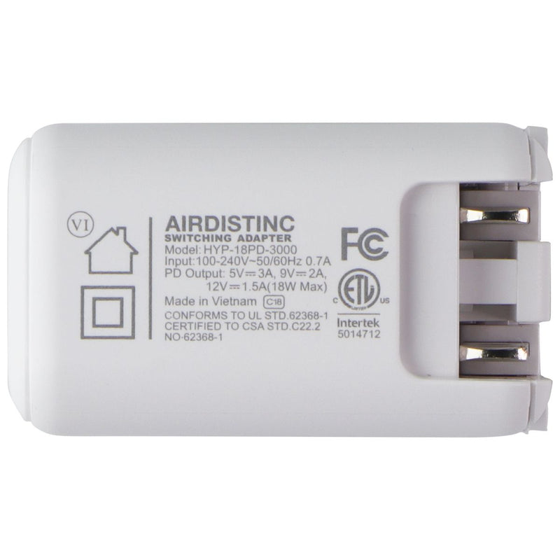 AIRDISTINC (5V/3A) 18W USB-C Wall Adapter Power Charger White (HYP-18PD-3000)