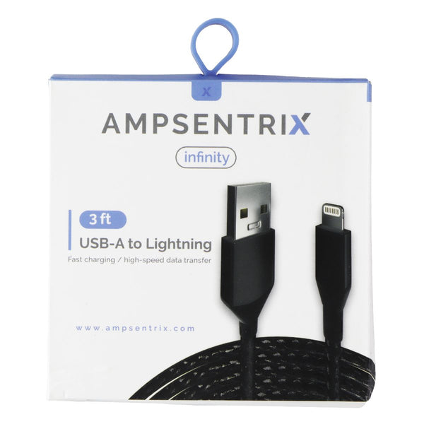 AmpSentrix Infinity (3-FT) USB-A to Lightning 8-Pin Charge/Sync Cable - Black
