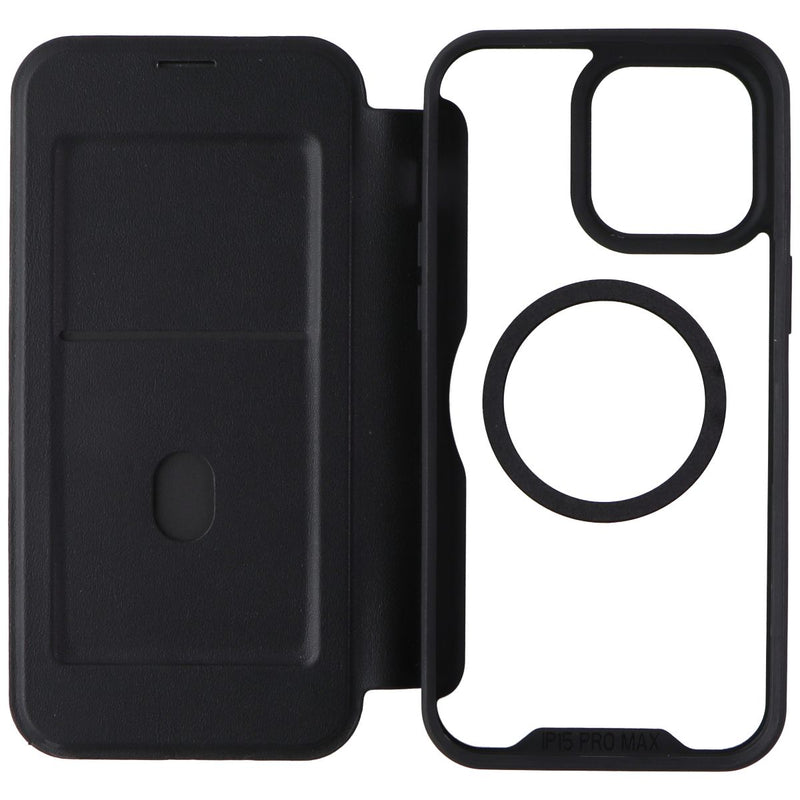 Ampd TPU/Acrylic Flip Wallet Case for MagSafe for iPhone 15 Pro Max - Clr/Blk