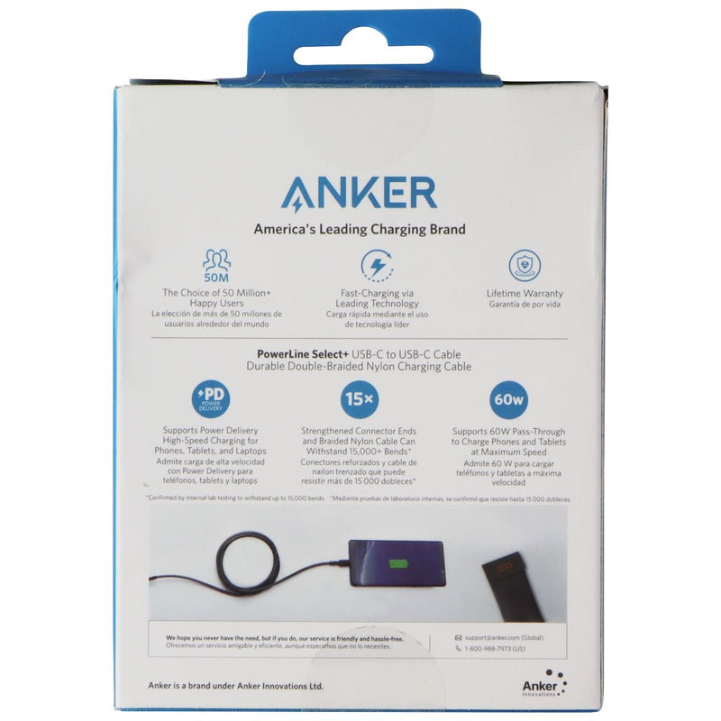 Anker 6 FT 60W Powerline Select+ Usb-C To Usb-C Cable - Black