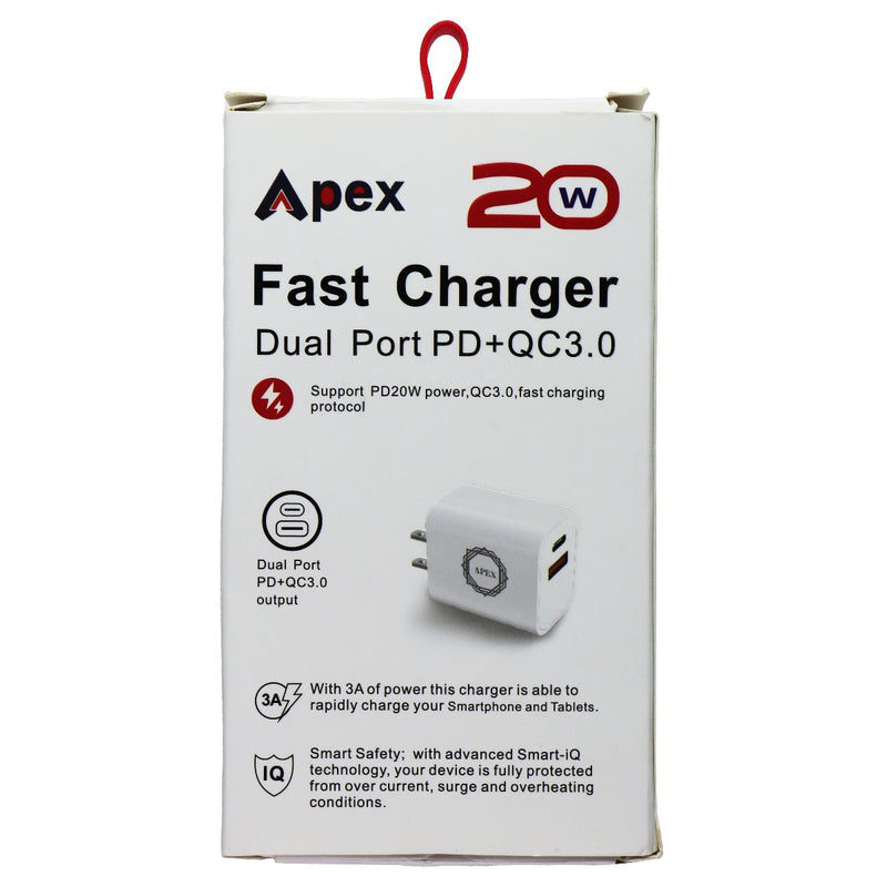 Apex (20W) Fast Charger Dual-Port (USB and USB-C) PD+QC3.0 Power Adapter - White