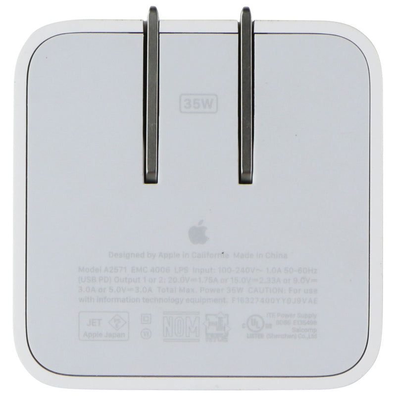 Apple 35W Dual Port USB-C Power Adapter Wall Charger - White (A2571)