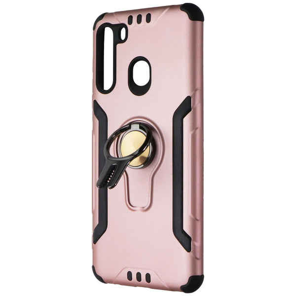 ASMYNA Hybrid Ring Case with Kickstand for Samsung Galaxy A21 - Rose Gold