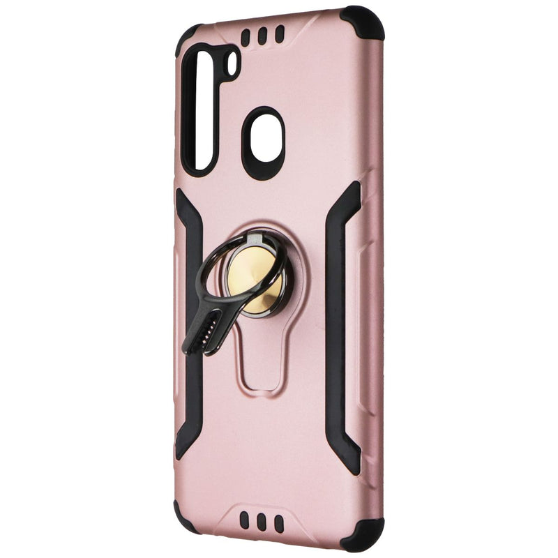 ASMYNA Hybrid Ring Case with Kickstand for Samsung Galaxy A21 - Rose Gold