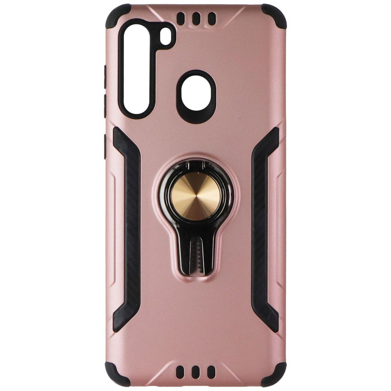 ASMYNA Hybrid Ring Case with Kickstand for Samsung Galaxy A21 - Rose Gold
