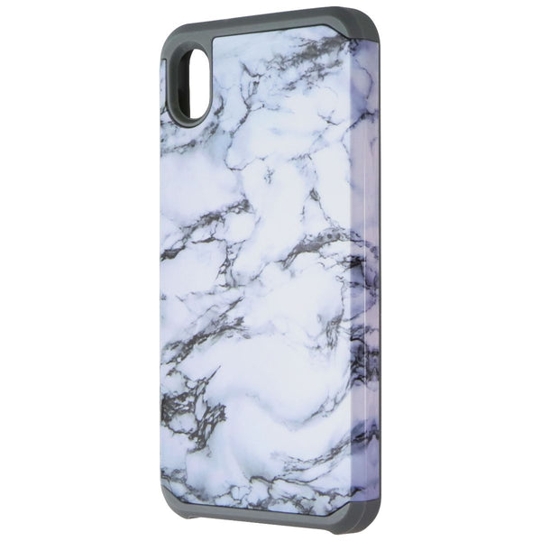 ASMYNA Fuse Series Dual-Layer Case for Motorola Moto E6 - White Marble/Gray