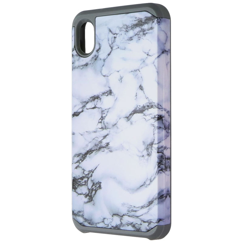 ASMYNA Fuse Series Dual-Layer Case for Motorola Moto E6 - White Marble/Gray