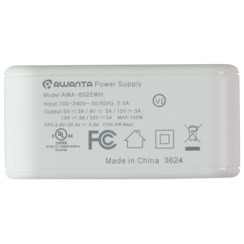 AWANTA (100W) Single Port USB-C GaN Wall Charger - White (AWA-6022WH)
