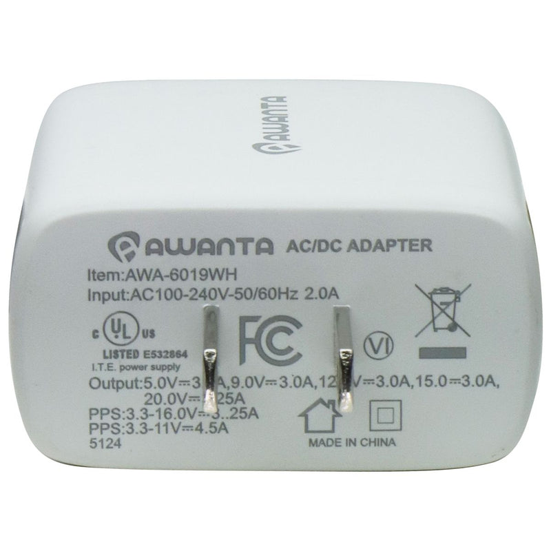 Awanta 65W AC/DC Adapter (5V/3A) Single USB-C - White (AWA-6019WH)