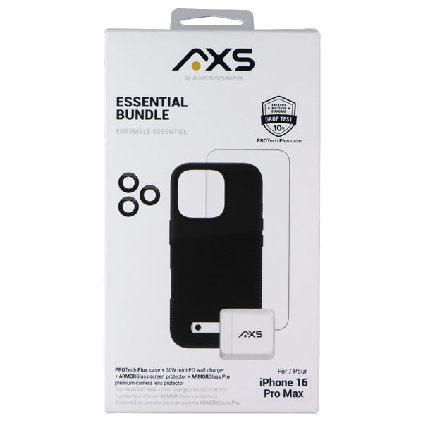 AXS Essential Bundle - Case/Screen/Charger/Lens for iPhone 16 Pro Max - Black