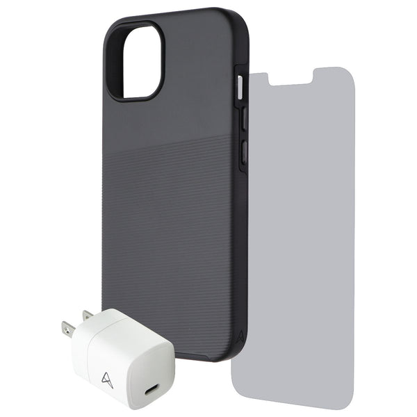 Axessorize Essential Bundle Case + Screen + Charger for Apple iPhone 14 - Black