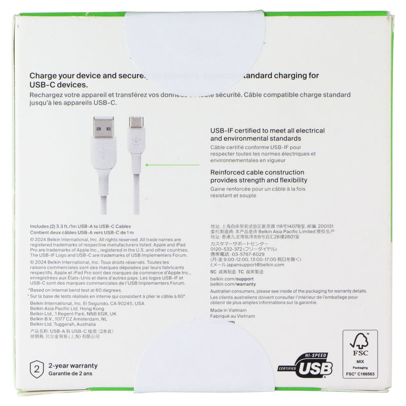 Belkin BoostCharge USB-A to USB-C 3.3FT Cable (2 Pack) - White