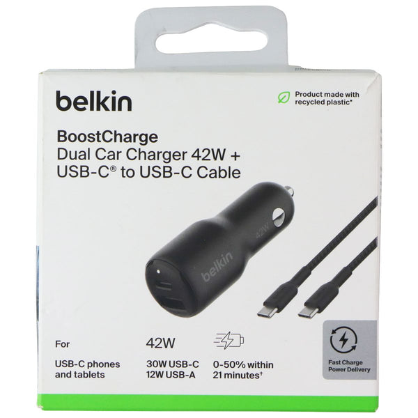 Belkin BoostCharge 42W Dual USB-A/USB-C Car Charger with USB-C Cable - Black