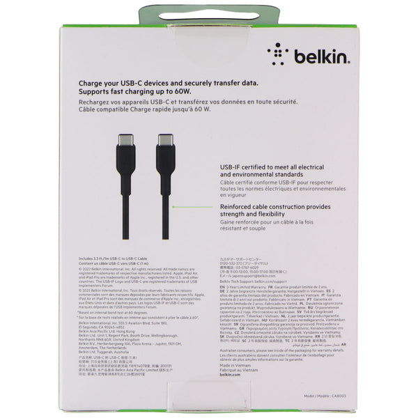 Belkin USB-C to USB-C Fast Charge Cable 3.3ft for Multiple Devices - Black