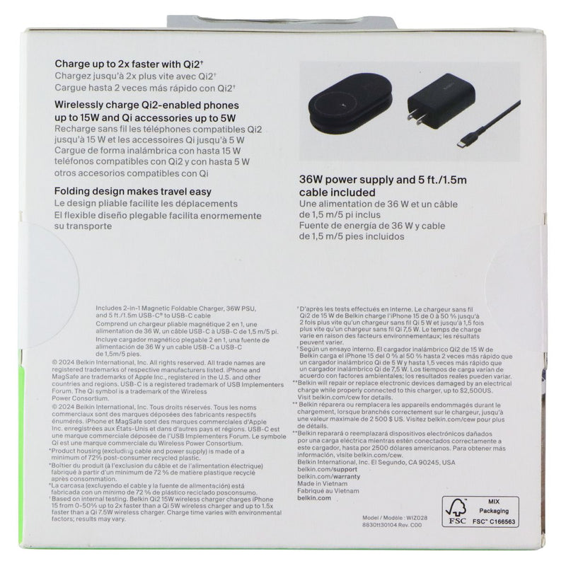 Belkin 2-in-1 15W Magnetic Foldable Charger 15W (WIZ028TTBK) - Black
