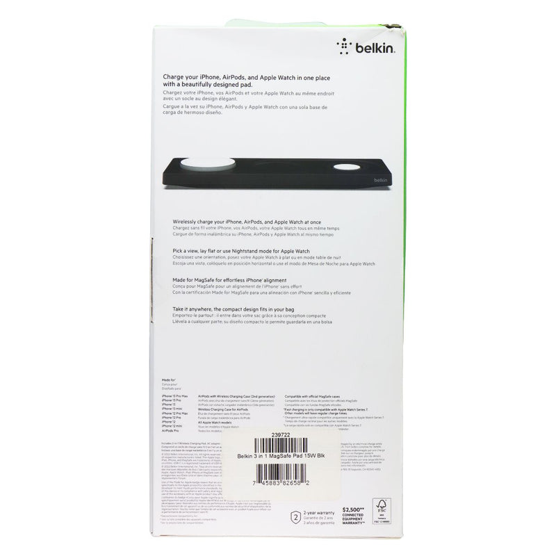 Belkin Boost Charge Pro 3-in-1 Wireless Charging Pad with MagSafe - Black