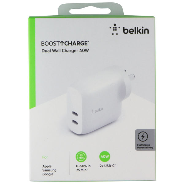Belkin BoostCharge 40W Dual Port USB-C Wall Charger - White (AU Plug)