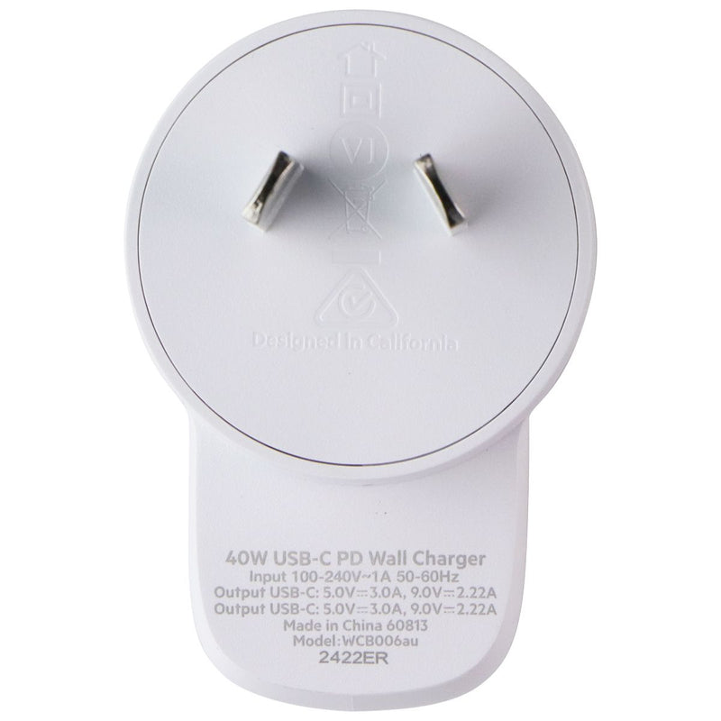 Belkin BoostCharge 40W Dual Port USB-C Wall Charger - White (AU Plug)