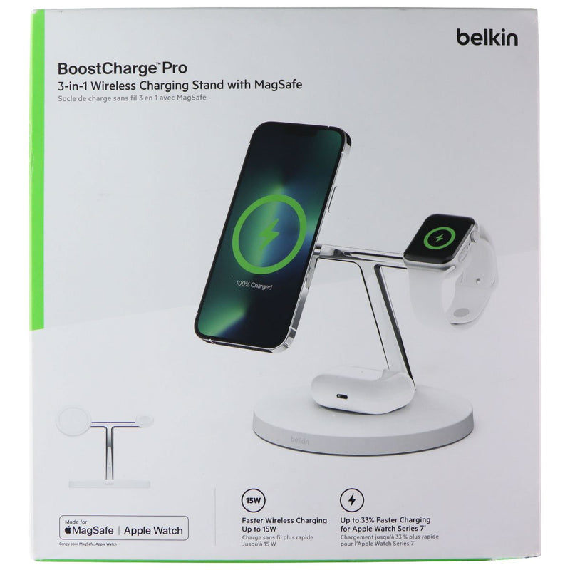Belkin BoostCharge Pro 3-in-1 Wireless Charging Stand w/ MagSafe - White