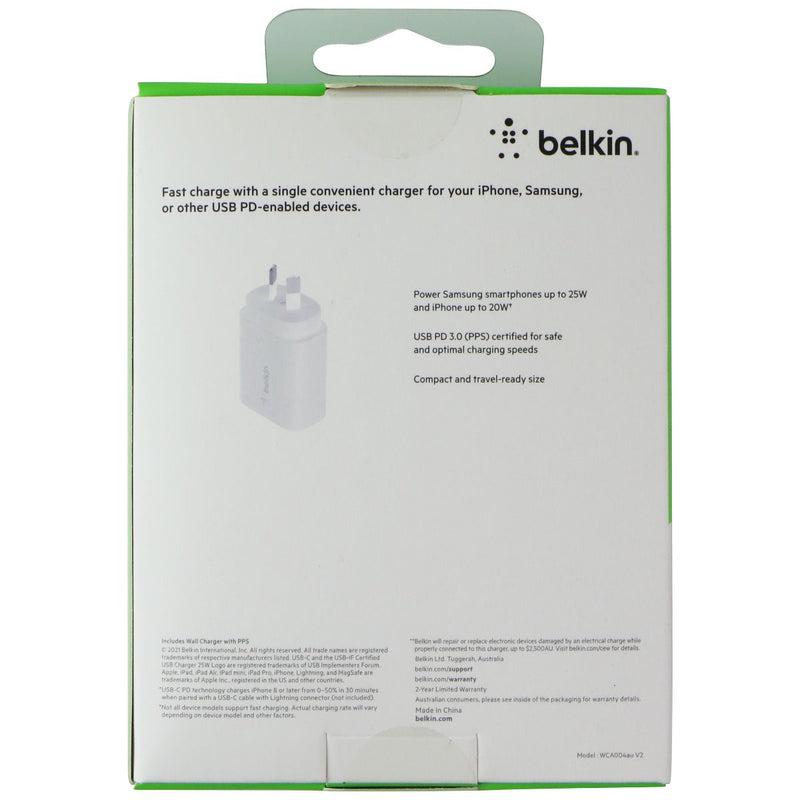 Belkin Boost Charge PPS 25W USB-C Wall Charger - White (Australian Plug)