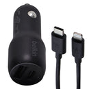 Belkin 32-Watt USB-A and USB-C Car Adapter + MFi Cable for iPhone - Black