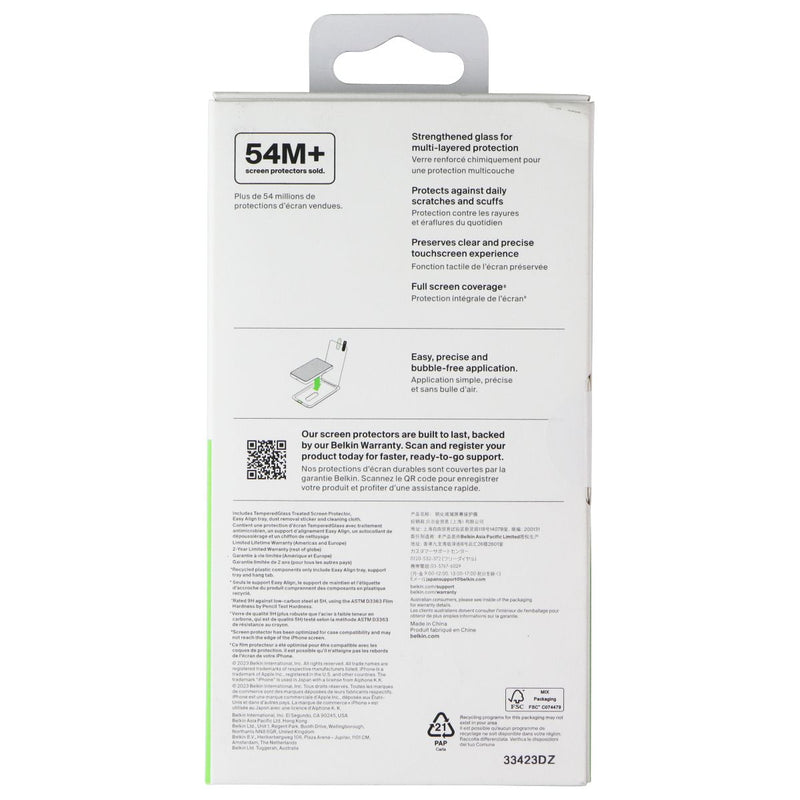 Belkin ScreenForce Tempered Glass Screen Protector for Apple iPhone 15 / 14 Pro