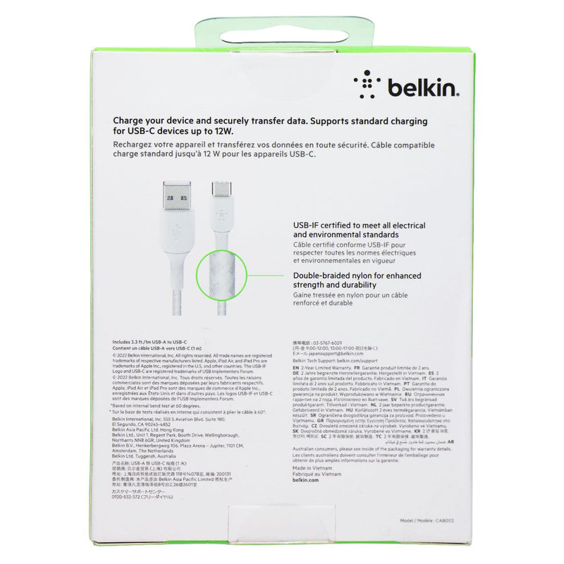 Belkin BoostCharge 3.3FT USB-A to USB-C Braided Cable - White