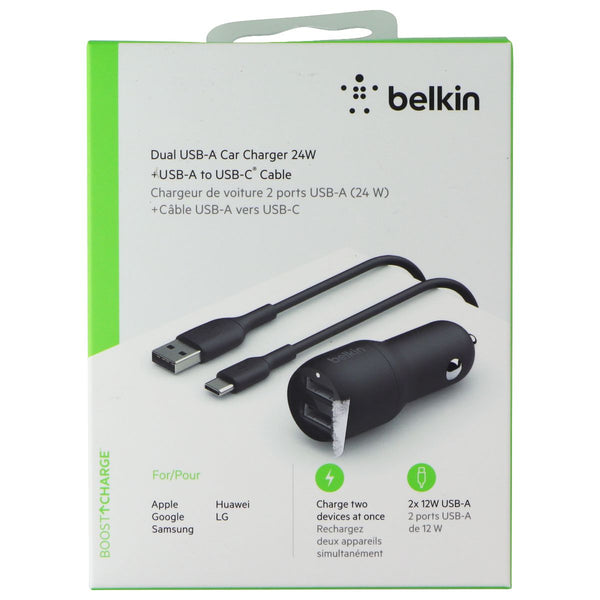 Belkin Dual USB Car Charger 24W + USB-C Cable - Black