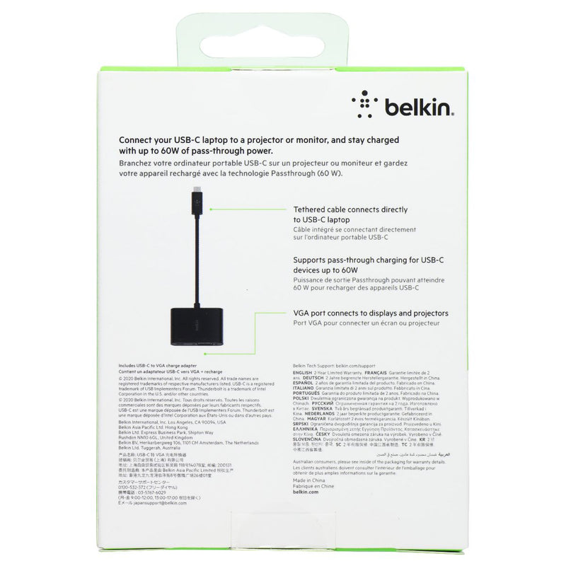 Belkin (60W) USB-C Thunderbolt 3 to VGA + Charge Adapter - Black (AVC001BTBK)