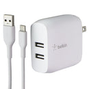 Belkin Dual USB-A Wall Charger (24W) + USB-A to USB-C Cable - White