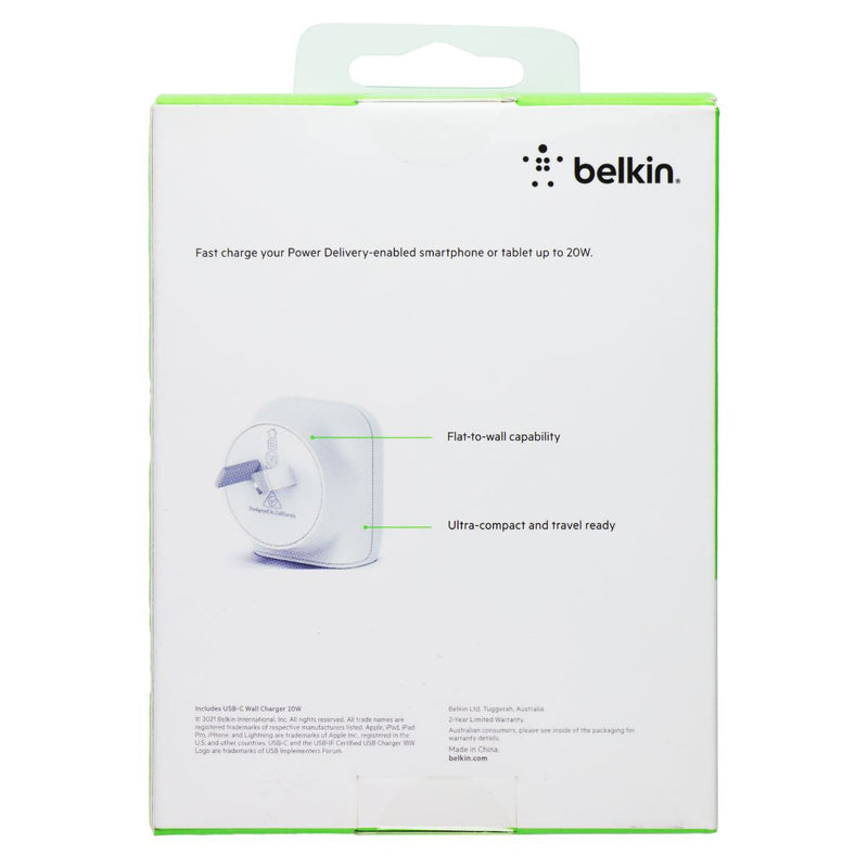 Belkin 20W USB-C Wall Charger - White (Australian Plug) WCA003AUWH