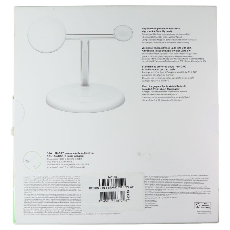 Belkin BoostCharge Pro 3-in-1 Magnetic Charging Stand - White