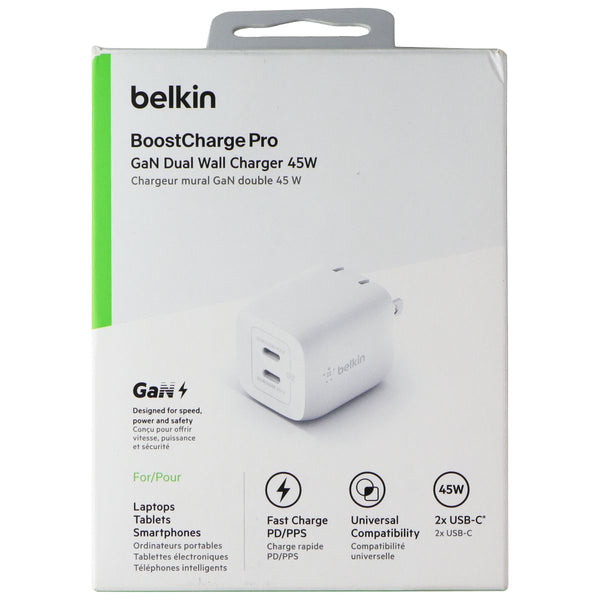 Belkin BoostCharge Pro GaN Dual USB-C Wall Charger 45W - White
