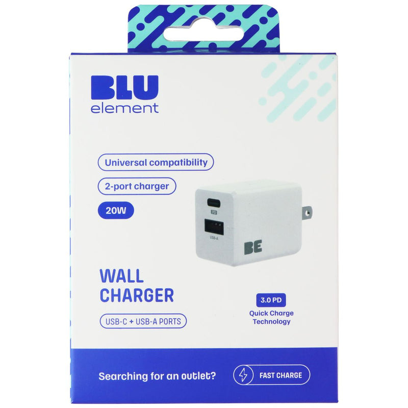 Blu Element 20W 2-Port (USB-C + USB-A) Wall Charger - White