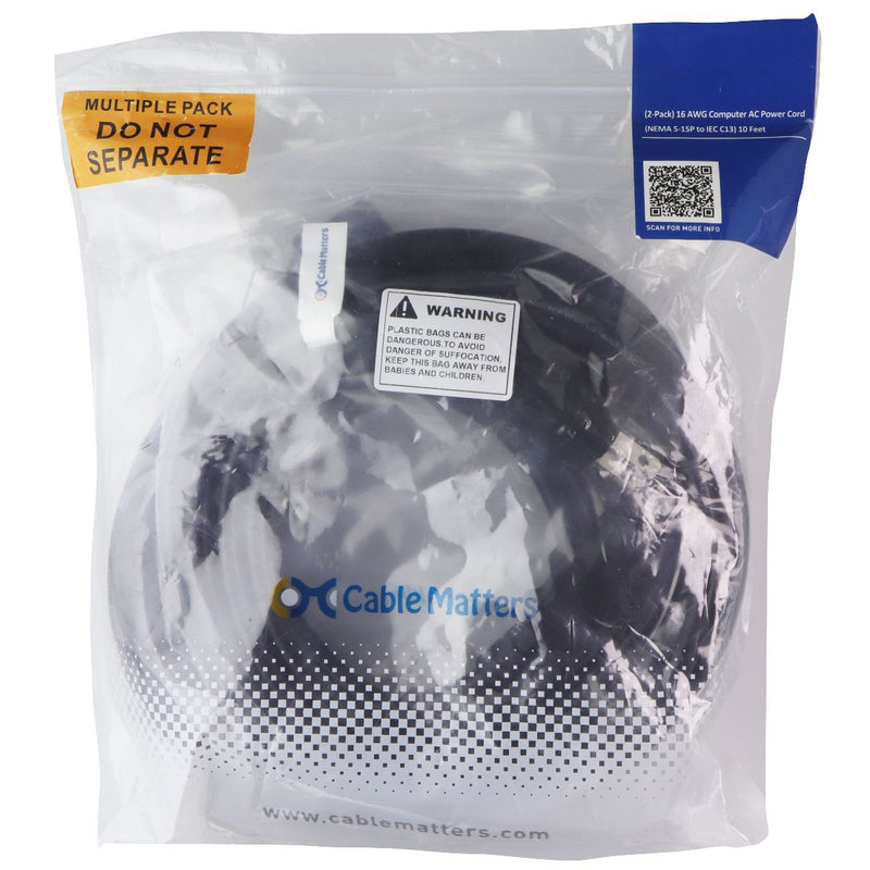 Cable Matters AWG Computer AC Power Cord - NEMA 5-15P to IEC C13 - 10 Feet (2Pk)
