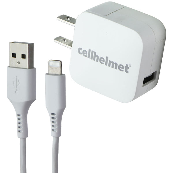 CellHelmet Wall Charger (2.4A / 12W) and USB-A to 8-Pin Lightning (3-Ft) - White