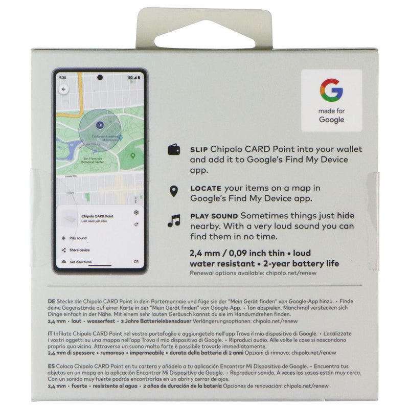 Chipolo Card Point Bluetooth Wallet Finder for Android Devices ONLY - White